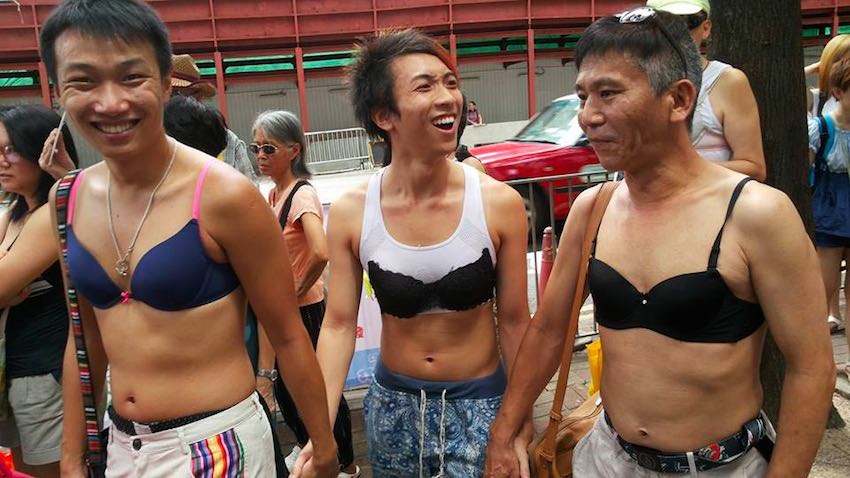 Bra Protest by Men in Hong Kong - Gaylaxy Magazine